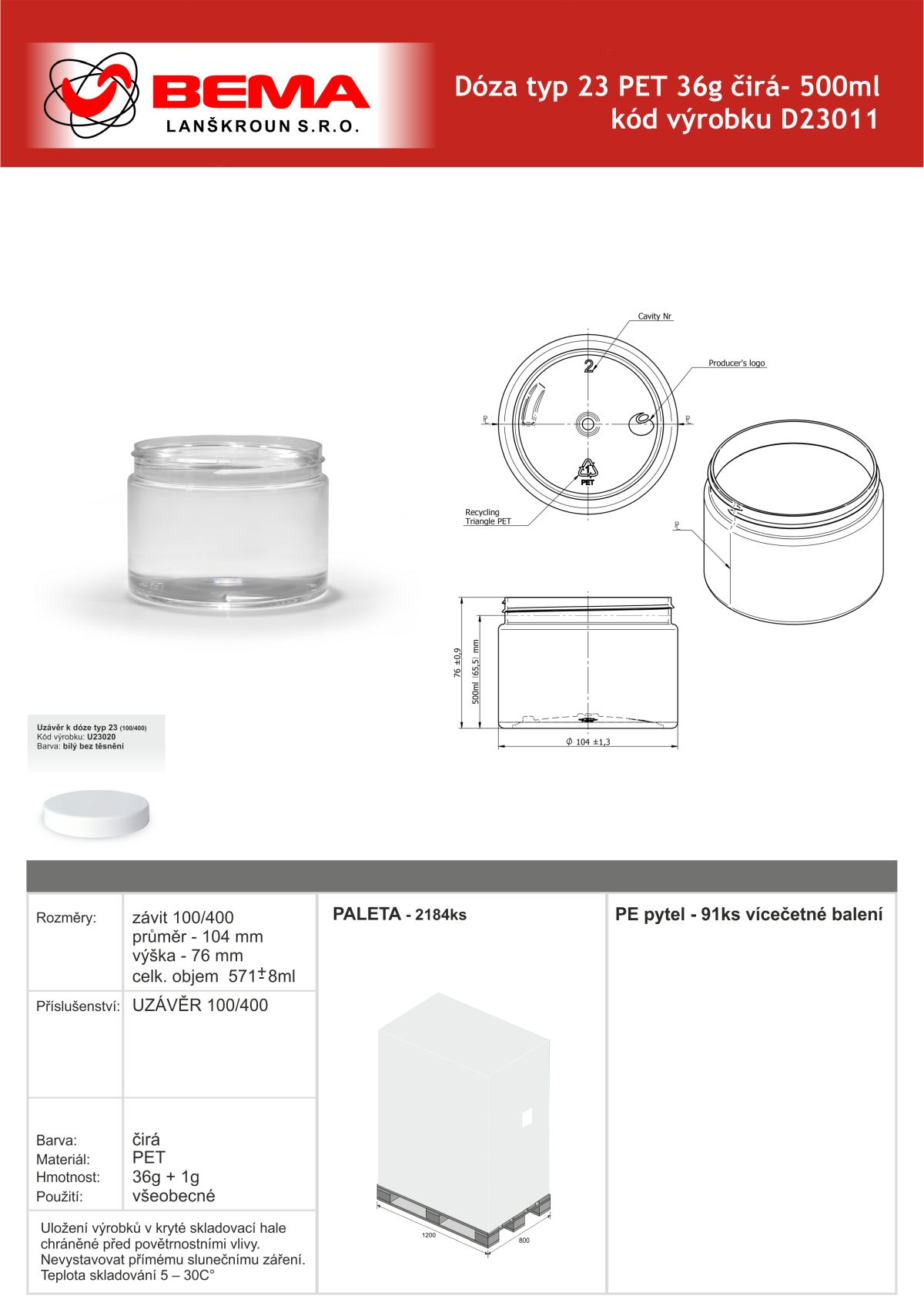 D23011 Doza PET 500ml čirá 100-400 24-6-2026